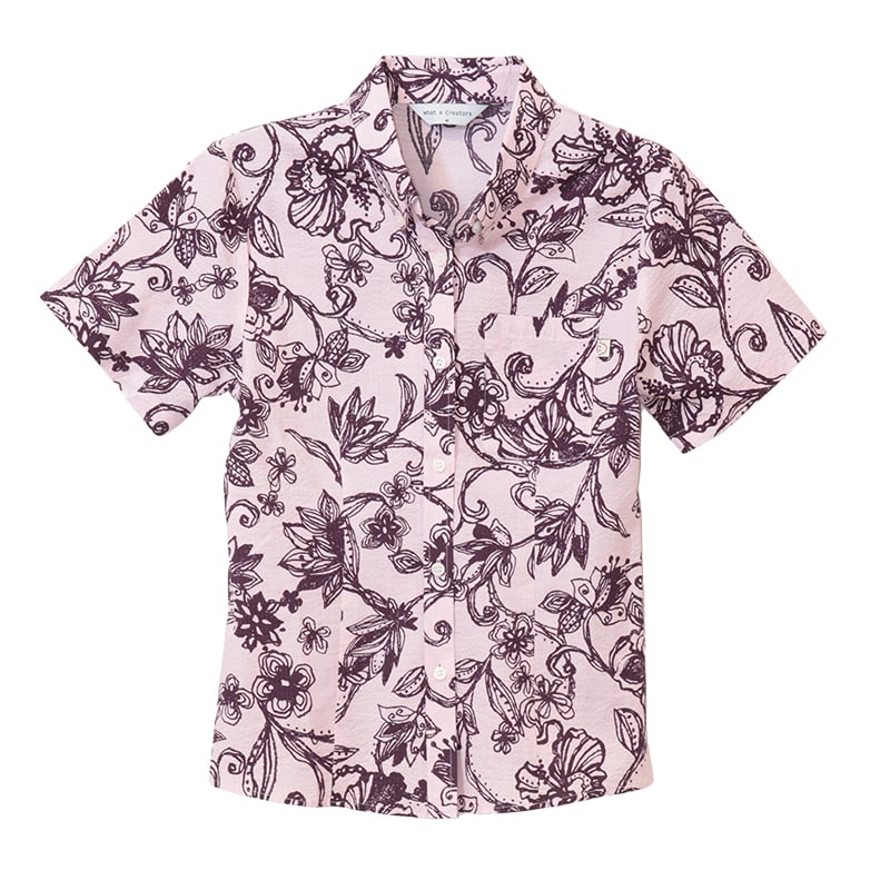 【送料無料】パステルサラサ柄 サッカー生地 かりゆしウェアP1025-08L L