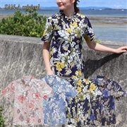 【送料無料】形態安定 トロピカルフラワー柄 かりゆしウェアP1025-04L