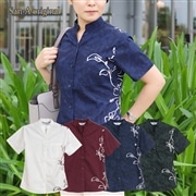 【送料無料】形態安定　シンプルハイビライン柄  マオカラーかりゆしウェアP1025-06L