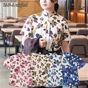 【送料無料】形態安定 ブロックフラワー柄 マオカラー かりゆしウェアP1025-21L