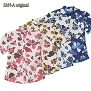 【送料無料】形態安定 ブロックフラワー柄 マオカラー かりゆしウェアP1025-21L