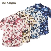 【送料無料】形態安定 ブロックフラワー柄 かりゆしウェアP1025-21