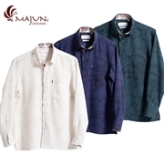 【送料無料】琉球列島絵図柄 長袖かりゆしウェアFEM02019H