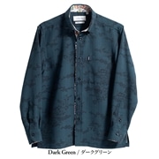 【送料無料】琉球列島絵図柄 長袖かりゆしウェアFEM02019H