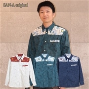 【送料無料】リュウキュウトラベラー柄 長袖 かりゆしウェア P-FSM51019S