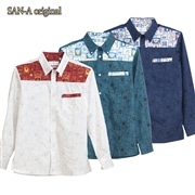 【送料無料】リュウキュウトラベラー柄 長袖 かりゆしウェア P-FSM51019S