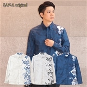 【送料無料】琉球庭園柄 長袖 かりゆしウェア P-FSM52019S