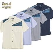 【送料無料】	紅型平行デザイン柄 かりゆしウェア P-AK23006