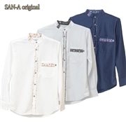 【送料無料】衿はみ出しライン柄 長袖バンドカラーかりゆしウェアP-SAT1906S